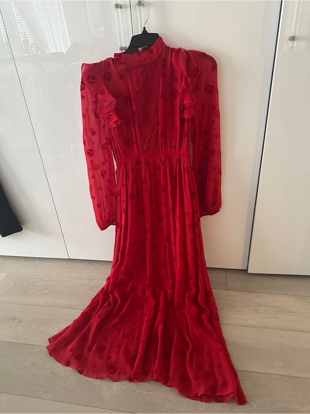 Elegant Red Maxi Dress with Lace Panel